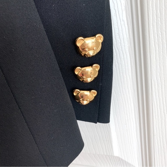 🐻 MOSCHINO Black Twill Teddy Bear Button Blazer Jacket - Picture 7 of 13